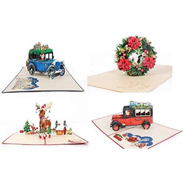 Imagem de Conjunto de 4 cartões pop-up de Natal, Papai Noel 3D, rena e grinalda de Natal, cartão pop-up divertido, cartões comemorativos de Natal 3D, cartão de feliz Natal, conjunto 4