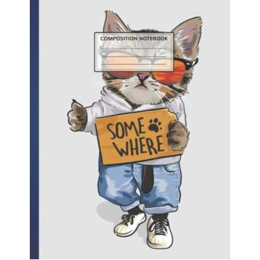 Imagem de Composition Notebook: Funny Cat 8.5 x 11 Inches, 110 Pages Wide Ruled Blank Lined Paper Notebook Journal For Girls, Teens, Kids, School, College, Writing Notes Journal