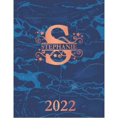 Imagem de Stephanie: 2022. Personalized Name Weekly Planner Diary 2022. Monogram Letter S Notebook Planner. Blue Marble & Rose Gold Cover. Datebook Calendar Schedule
