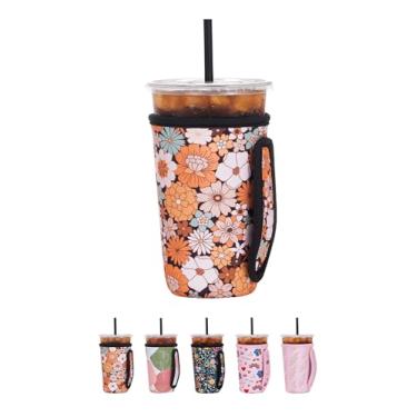 Imagem de Cavllson Mangas de bebidas de café gelado de neoprene isoladas reutilizáveis, Kozie de café gelado, suporte de copo para bebida fria para a maioria dos copos como Starbucks, Dunkin Donuts e muito mais