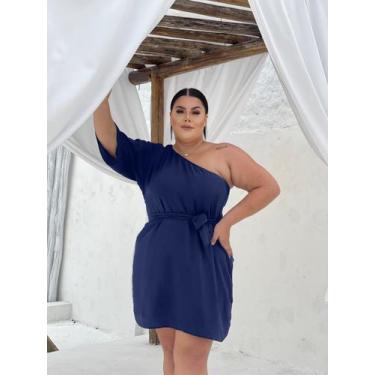 Imagem de Vestido feminino plus size mula manca com faixa  - vitra, G, Azul mari
