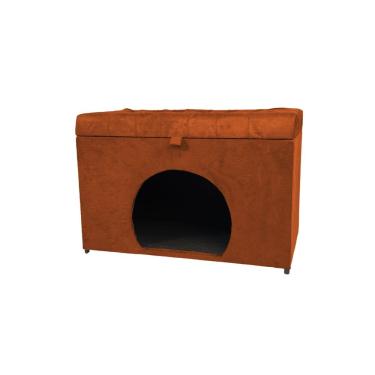 Imagem de Puff Baú Pet Casa P/ Cachorros E Gatos Em Suede - Terracota