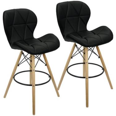 Imagem de Kit 2 Banquetas Slim Eiffel Wood Estofada - Lianto Decor, Preto