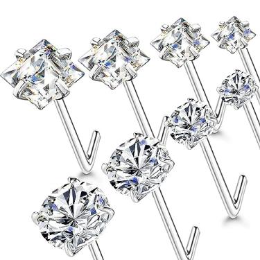 Imagem de Brincos de nariz banhados a ouro 14K 316L, 22 g/20 g/18 g, piercing de nariz em forma de L, parafuso ósseo, piercing de narina, 1,5 mm, 2 mm, 2,5 mm, 3 mm, 3,5 mm, 4,5 mm, zircônia cúbica, para mulheres, Aço inoxidável, Zircônia cúbica