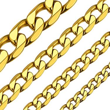Imagem de Colar masculino de corrente cubana da ChainsHoue, 4 a 13 mm, corrente de aço inoxidável para homens e mulheres, banhado a ouro real 18 K – 45,7 cm, 50,8 cm, 60,9 cm, 66,04 cm, 91,4 cm (caixa de presente) Dourado