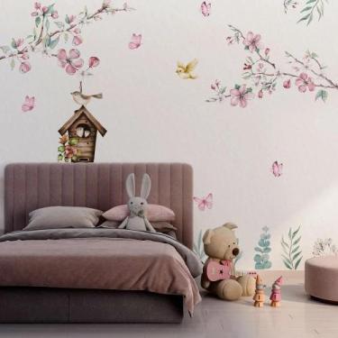 Imagem de Papel de parede Jardim Encantado Black White aquarela com passarinhos 