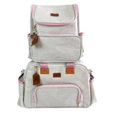 Imagem de Bolsa Maternidade Ursinho c/ Mochila - 02 peças - A&C, Bege c/ Rosa Li
