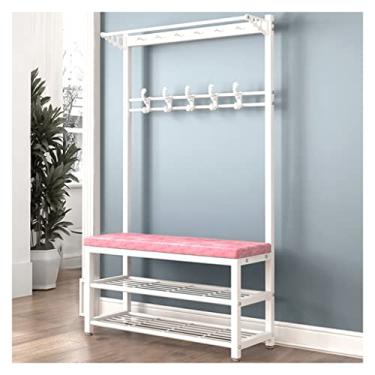 Imagem de Cabideiro, sapateira, 4 em 1, árvore com banco e armazenamento de sapatos para entrada, suporte resistente, suporte para casacos, móveis industriais, com moldura de metal