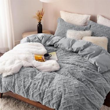 Imagem de Conjunto de Edredom Bedsure Queen - Plush Fleece Cinza - 3 Peças