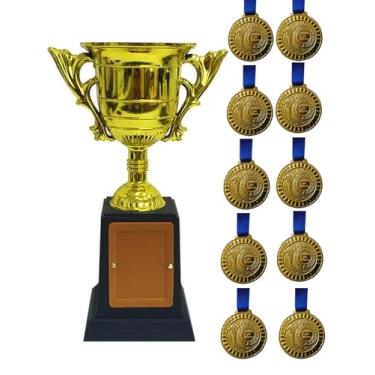 Imagem de Kit Troféu 1 Taça 19 Cm + 10 Medalhas Douradas 29mm