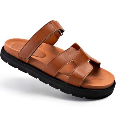 Imagem de Sandália Papete Feminina Lumiss Confortável Blogueira Velcro Ajustável caramelo35