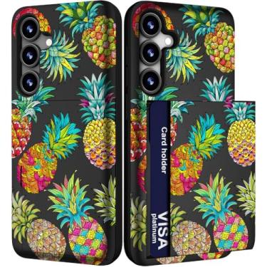 Imagem de IWONE Capa para celular compatível com Samsung Galaxy S24 FE fofa com porta-cartões/carteira fina S24FE para mulheres/abacaxis, frutas, exótico, tropical, verão, colorido, moderno
