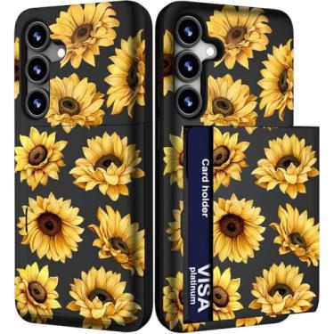 Imagem de IWONE Capa para celular compatível com Samsung Galaxy S24 FE fofa com porta-cartões/S24FE Slim Slot Wallet Phone Cover para mulheres/girassóis amarelos flores florais brilhantes de verão