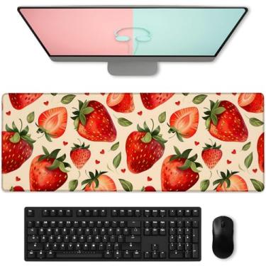 Imagem de Tapete de mouse Sweet Fresh Strawberry para jogos, tapete de mesa grande de frutas para teclado, computador, laptop, base de borracha antiderrapante estendida, mouse de mesa para escritório,