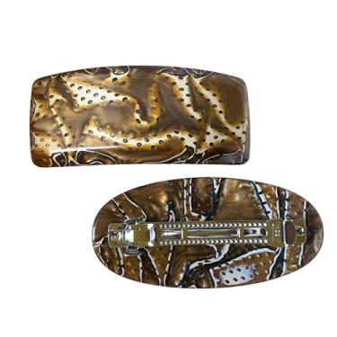 Imagem de Par Presilha Prendedor de Cabelo Retrô Madreperola Luxo Tamanho Grande Oval e Retangular Marrom Claro