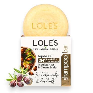 Imagem de LOLE'S Shampoo Bar & Condicionador 2 em 1 com óleo de jojoba para coceira e couro cabeludo, hidrata e limpa o couro cabeludo, 99% de ingredientes de origem natural, cera de abelha de origem sustentável, livre de conservantes, silicones, sabão e corantes, com embalagem sem plástico, 100 ml