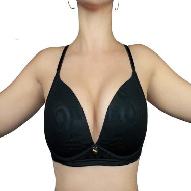 Imagem de Soutien delrio com bojo sem aro no tecido ribana canelado cor preto