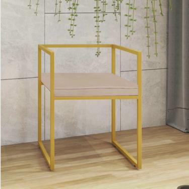 Imagem de Cadeira de Jantar Cubo Office Escritório Recepção Ferro Dourado Suede Bege - Ahz Móveis
