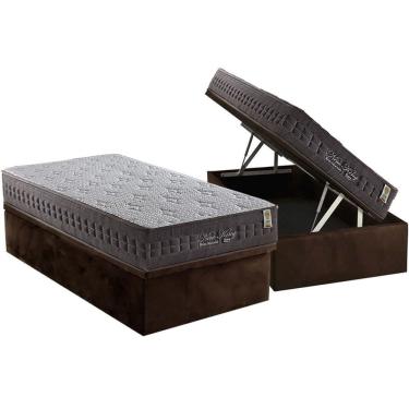 Imagem de Cama Box Baú Solteiro: Colchão Molas MasterPocket Ensacadas Anjos New King + Base crc Suede Brown(88x188)