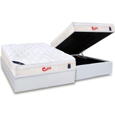 Imagem de Cama Box Baú Casal: Colchão Molas Pocket Ensacadas Castor Gold Star Vitagel + Base crc Courano White (138x188)