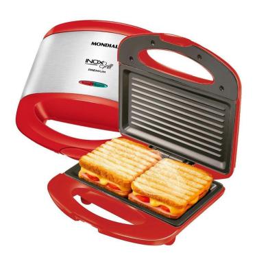 Imagem de Sanduicheira E Grill Premium S-19 Antiaderente Mondial Vermelho c/ Inox 220v