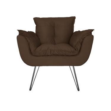 Imagem de Poltrona Estofada Para Hall de Entrada Com Pés de Ferro Opala Suede Marrom - dl Decor