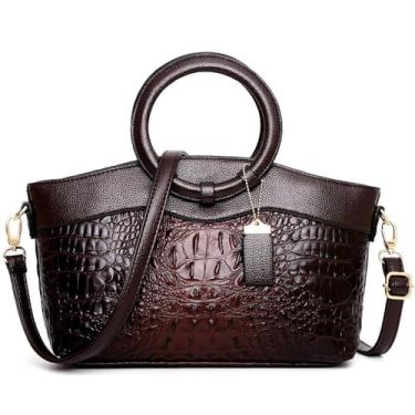 Imagem de Caalaay Bolsas femininas de couro PU com padrão de crocodilo bolsa com alça circular bolsa de ombro feminina, Marrom escuro, One Size