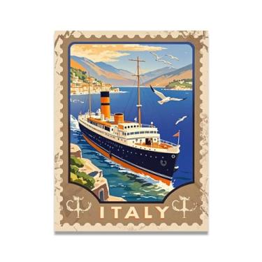 Imagem de Impressão em tela vintage vintage navio a vapor italiano antigo textura de papel envelhecido 20 x 26 cm