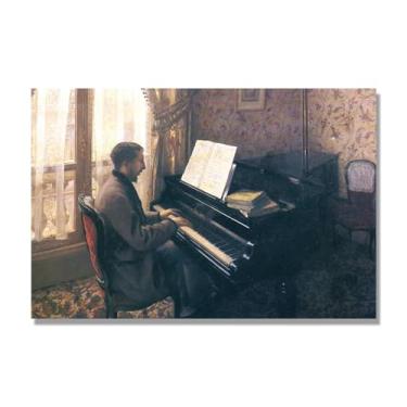 Imagem de Impressões em tela famosas, "Jovem tocando piano", reprodução impressa em tela, reproduções de arte clássicas, decoração de parede moderna para sala de estar escritório 40 x 60 cm apenas tela
