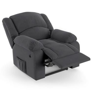 Imagem de Poltrona Do Papai Reclinável Pietra Power Elétrica Usb Fh9 Veludo Cinza - Mpozenato