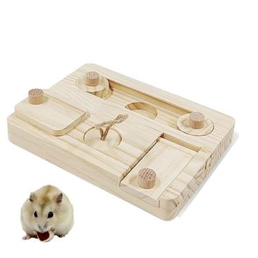 Imagem de alfyng Brinquedos de quebra-cabeça de forrageamento de porquinho-da-índia, brinquedo interativo de madeira 6 em 1 para comedouro de hamsters, dispensador de petiscos, brinquedos engraçados para
