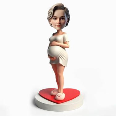 Imagem de Peça de arte contemporânea para gravidez, bobblehead, personalizada criada a partir da sua imagem, presente moderno para mães celebrarem a força e a beleza femininas
