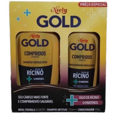 Imagem de Shampoo e Condicionador Niely Gold Compridos + Fortes Óleo de Rícino + D-Pantenol