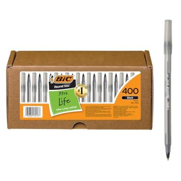 Imagem de BIC Canetas esferográficas redondas Stic Xtra Life, ponta média (1,0 mm), pacote com 400 canetas a granel, barril redondo flexível para escrita confortável, canetas esferográficas número 1 em vendas