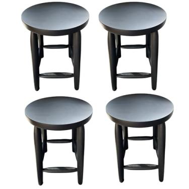 Imagem de Kit 4 Banquetas Madeira Maciça Baixa Altura 48cm, Resistente, Versátil, Assento MDF Preta