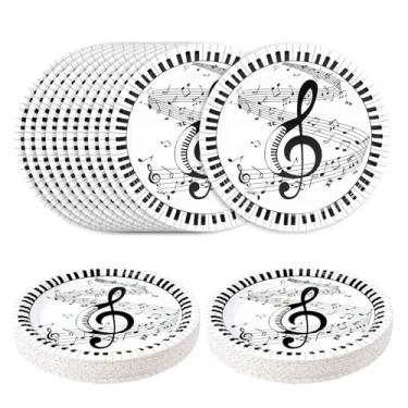 Imagem de SietDESEO 50 peças de pratos de papel para notas musicais, prato descartável, prato de jantar de 18 cm, pratos de sobremesa de piano para aniversário, chá de bebê, música, artigos de festa temáticos