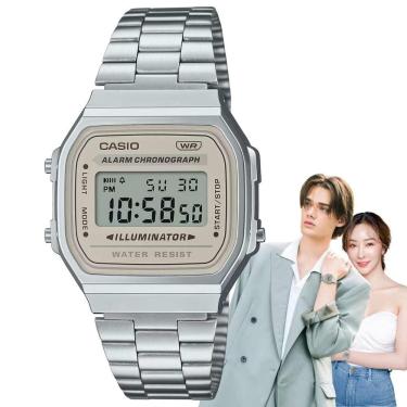 Imagem de Relógio de Pulso Casio Feminino Masculino Digital Aço Inóx Vintage Resistente Água Quadrado Pequeno Casual Prata A168WA-8AYDF