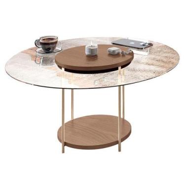 Imagem de Mesa De Centro Sky Com Tampo De Vidro Castanho - Hb Móveis