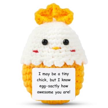 Imagem de JULEASEL Mini Chicken Easter Basket Essentials Stuffers for Teens Kids Girls Gifts Positive Crochet Animals Emotional Chick in Eggshell Easter Gifts for Friend Sister Daughter