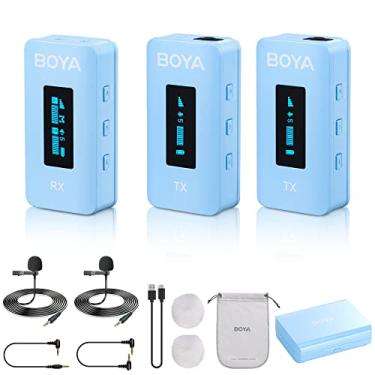 Imagem de BOYA Microfone de lapela sem fio BY-XM6-K2 com cancelamento de ruído para câmeras DSLR, alcance de 100 metros, vida útil da bateria 21H, microfone compacto com clipe para gravação de vídeo, entrevista
