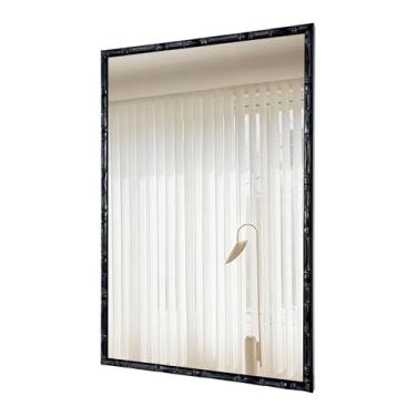 Imagem de CULER Espelho de parede de madeira preta para banheiro, retangular rústico 61 x 91 cm espelhos de casa de fazenda com design de bambu moldura de madeira para sala de estar, quarto, entrada