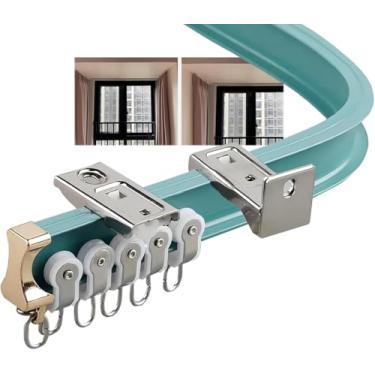 Imagem de Trilho De Cortina Flexível Trilho De Cortina De Liga De Alumínio Com Acessórios O Trilho De Cortina De Teto Pode Ser Dobrado Manualmente Liso Com Trilhos De Cortina De Rodas Silenci, Black, 4m