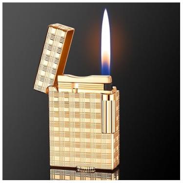 Imagem de Isqueiros a gás escovados clássicos, isqueiro de butano recarregado de liga de zinco, isqueiro fosco de roda lateral, acendedores de chama ajustáveis, para atividades ao ar livre, acampamento