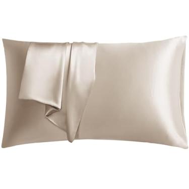 Imagem de Capa de almofada Vividomm 22 Momme 6A Grade Amoreira Seda Ambos os Lados 100% Natural Seda Pura Fronha/Fronha para Cabelo e Pele Envelope/Fecho Dobra Padrão Queen King (Bege, Padrão - 1 Pacote)