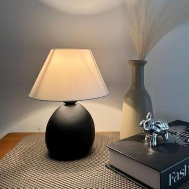 Imagem de Abajur Luminaria de Ceramica Porcelana Bivolt Com Cupula para Decoração Quarto Escritorio Decoração(Preto fosco)