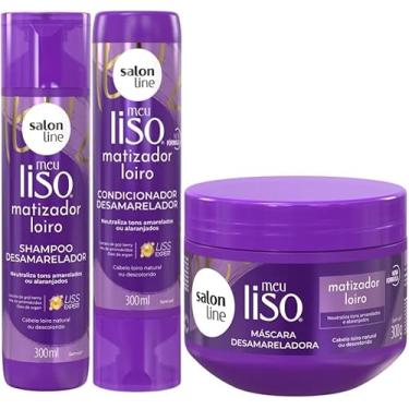 Imagem de Kit Meu Liso Matizador Loiro com Shampoo e Condicionador 300ml e Máscara Desamareladora 300g Salon Line