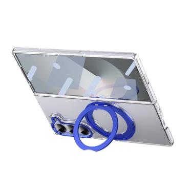 Imagem de HAO RIYLN Capa magnética para Samsung Galaxy Z Fold6, capa transparente antiamarelamento com suporte giratório suporte carregamento sem fio, capa ultrafina, azul, Z DOBRAD6