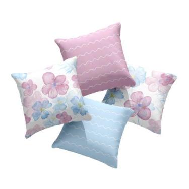 Imagem de Kit 4 capas de Almofada estampa digital floral rosa e azul - Linha Sua