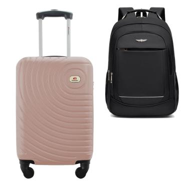 Imagem de Kit Mala de Bordo Viagem 10kg Rodas 360º Rígida ABS Cadeado Segredo Gladiador A7MB com Mochila Executiva para Notebook