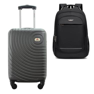 Imagem de Kit Mala de Bordo Viagem 10kg Rodas 360º Rígida ABS Cadeado Segredo Gladiador A7MB com Mochila Executiva para Notebook